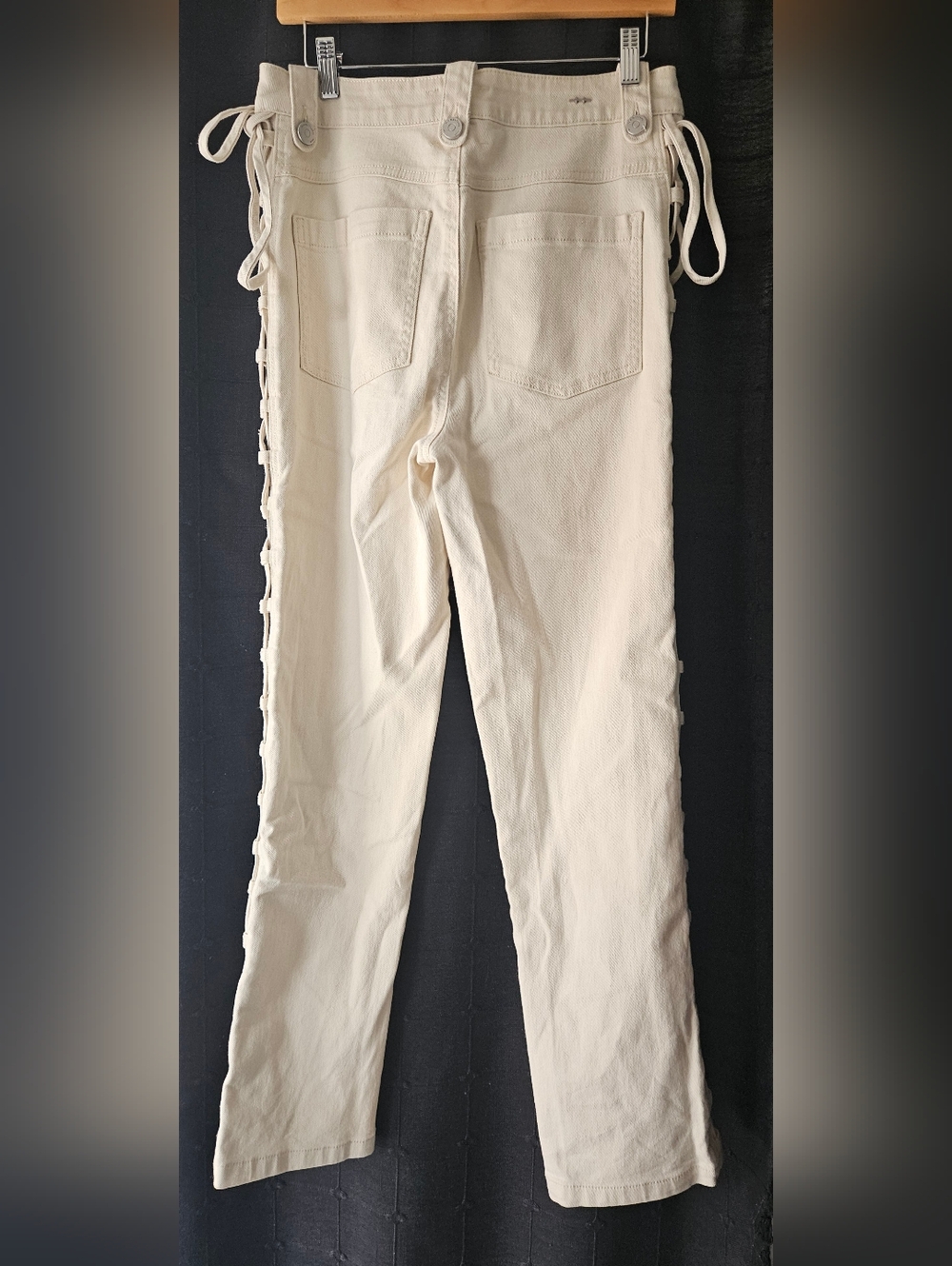 Habitual Side Lace Up High Rise Straight Leg Jeans Cream Off-White Size 6/28 - Picture 5 of 9